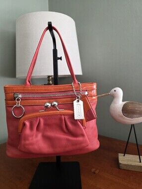 Coach 13858 Poppy Bonnie Mini Bag Tote Pink Orange Leather Kisslock Y2K Rare